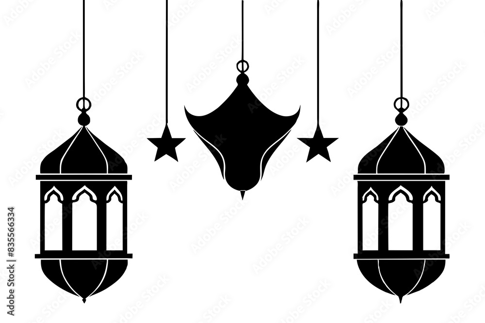 lamaic Eid lanterns silhouette vector illustration lamaic Eid lanterns silhouette vector illustration
