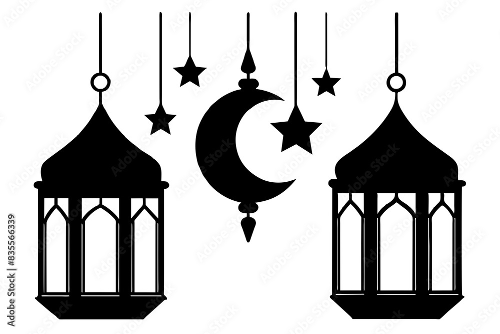 lamaic Eid lanterns silhouette vector illustration lamaic Eid lanterns silhouette vector illustration