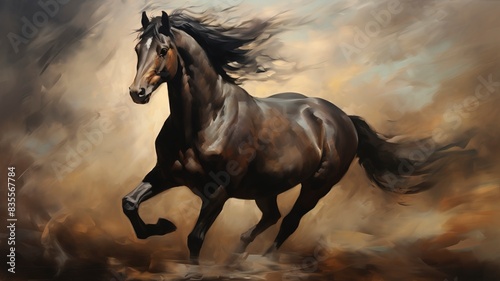 stylized oil painting of a horse , generative ai © ImronDesign