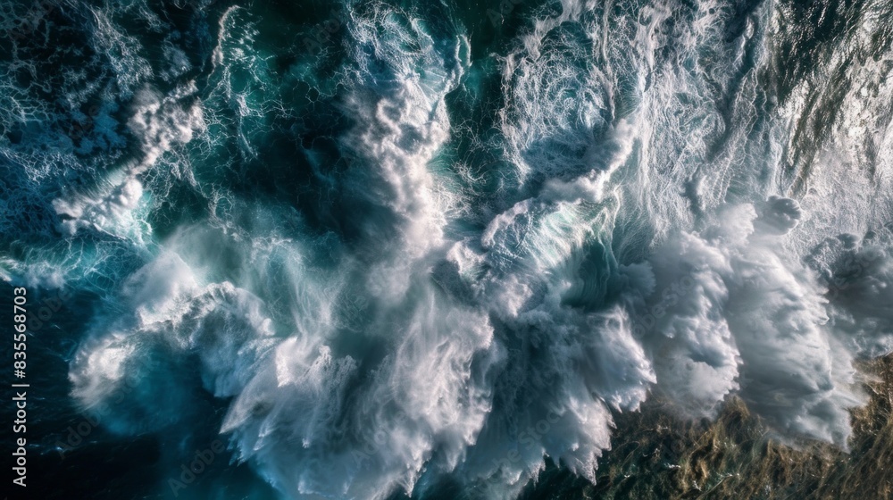 Aerial view of intense weather patterns over sea