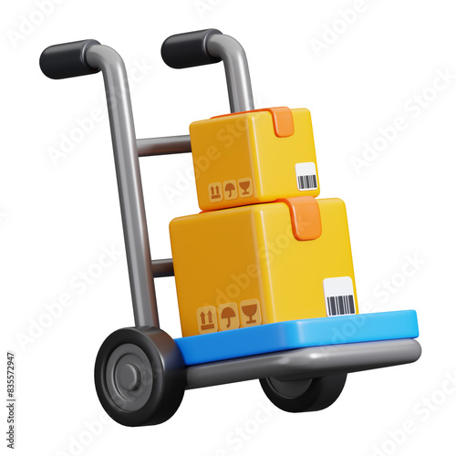 Hand truck trolley with some cardboard package box storage isolated. Delivery, shipping, transportation and Logistics icon concept. 3d Render illustration.