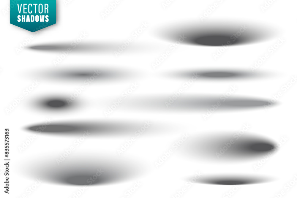 Realistic shadow effect. Round shadows collection isolated on white background. Surface shading. Vector illustration Realistic shadow effect. Round shadows collection isolated on white background. Surface shading. Vector illustration