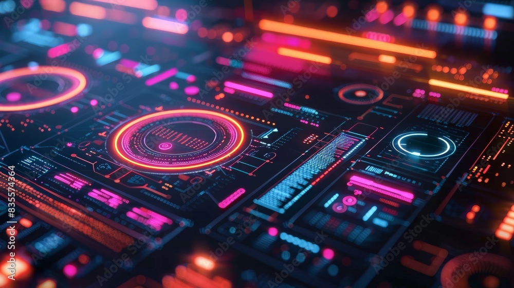 Digital Tech Interface: Create a sleek digital tech interface with futuristic elements, interactive features, and a modern color palette,