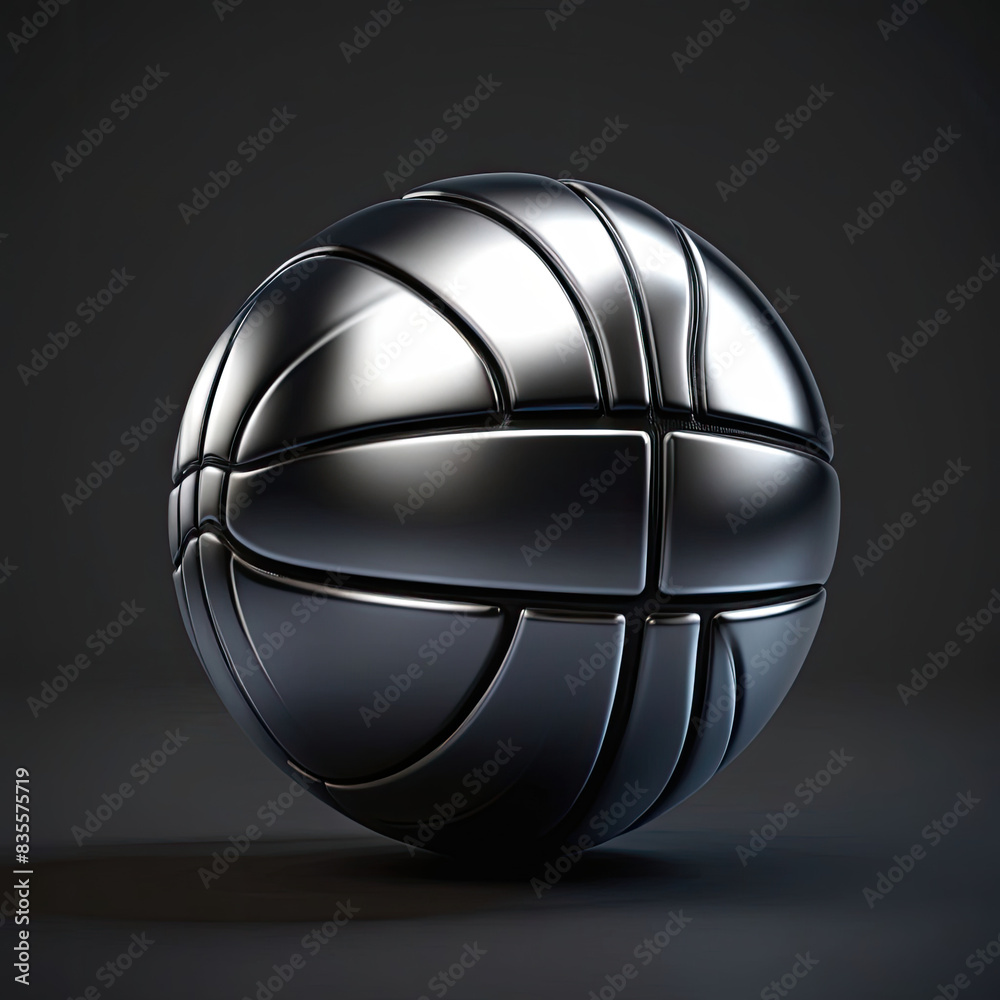 Naklejka premium Image 3D levitating basketball in shiny chrome