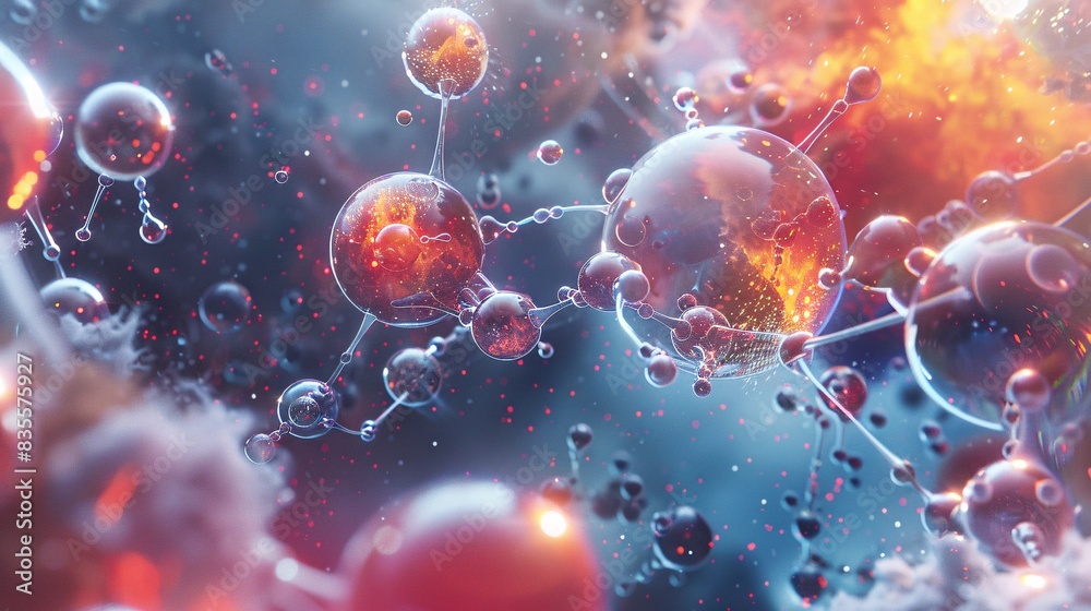 A detailed visualization of the chemical composition of a distant planet, with molecular structures and atomic elements highlighted. A detailed visualization of the chemical composition of a distant planet, with molecular structures and atomic elements highlighted.