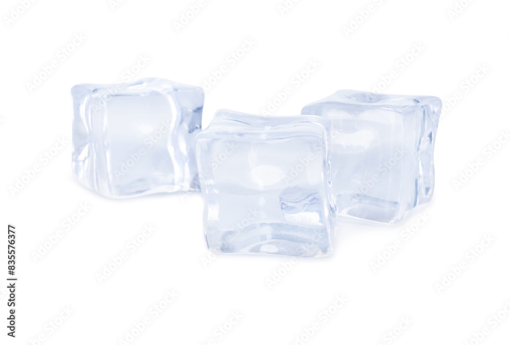 Crystal clear ice cubes isolated on white Crystal clear ice cubes isolated on white