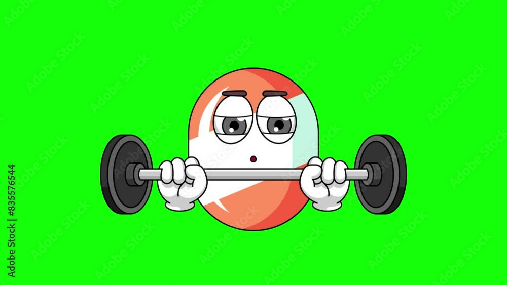 candy emoticon character is in the gym with a barbell
