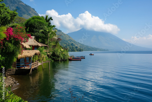 Obraz na płótnie Lake Atitlan in the highlands of Guatemala - Mayan culture in beautiful vulcano landscape
w salonie