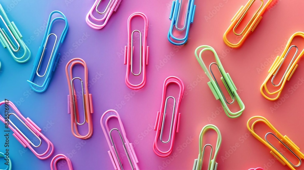 Design a flat lay of a set of rainbowcolored gel pens and a spiral notebook