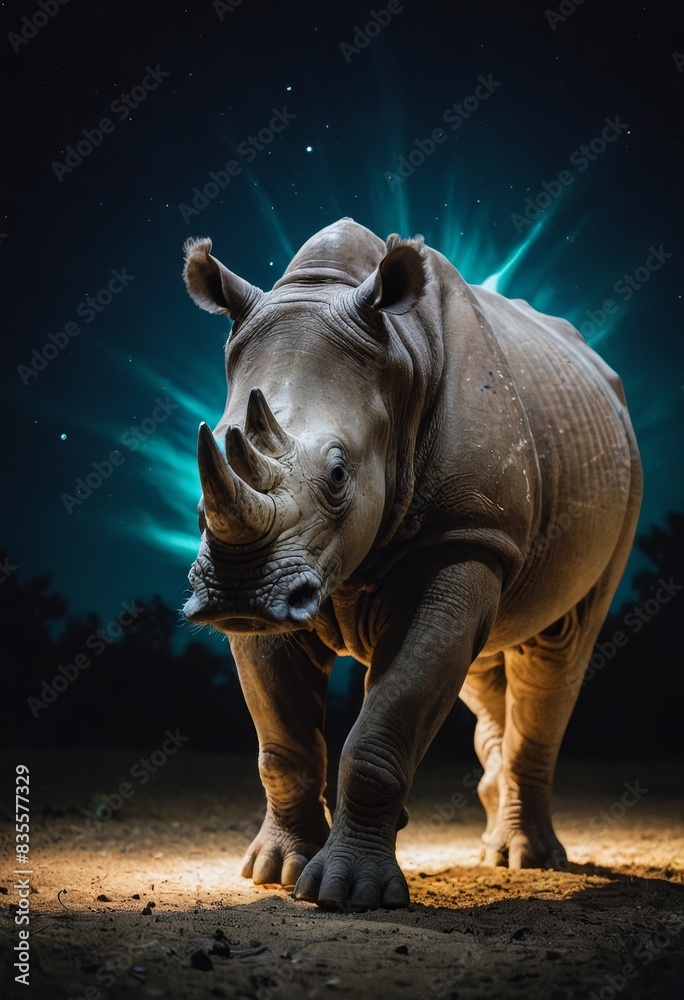 Obraz premium Rhino Under a Starry Night