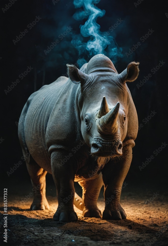 Obraz premium White Rhino in the Dark