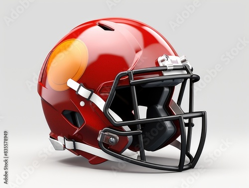 A close-up shot of a red football helmet with an orange vise attached, useful for sports or DIY-related content