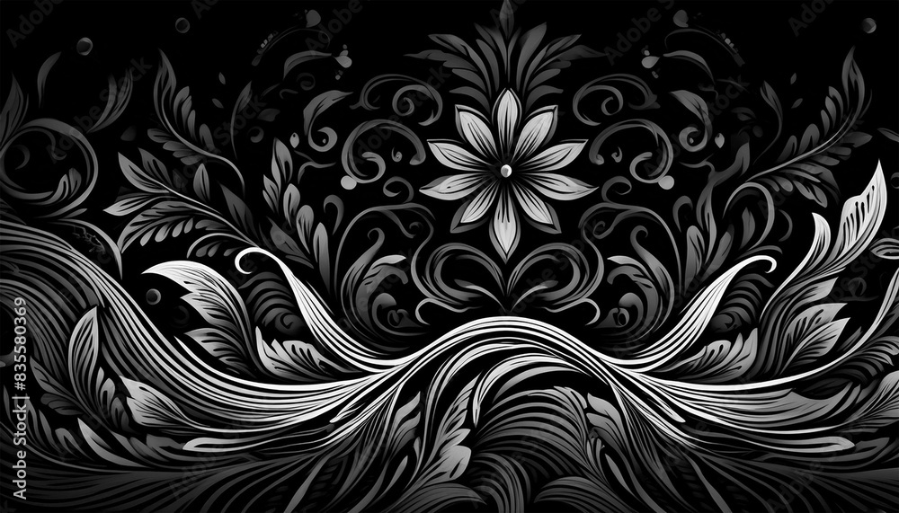 Black background, contrasted by a white and black pattern, illustration. Black background, contrasted by a white and black pattern, illustration.