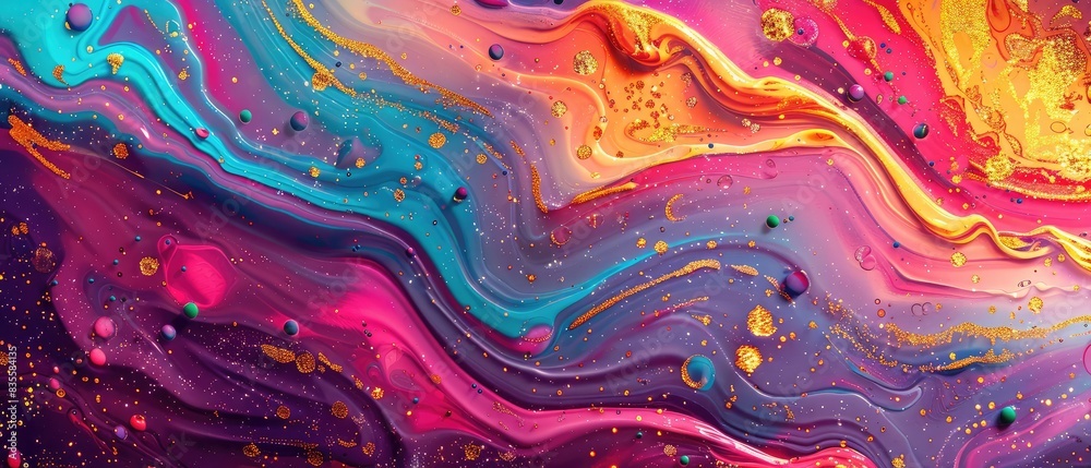 fluid artistry in motion with a blend of oil and watercolor creating a vibrant backdrop of rainbow hues and natural curves