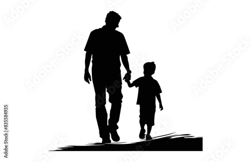 Father and Son holding hands Silhouette Vector isolated on a white background