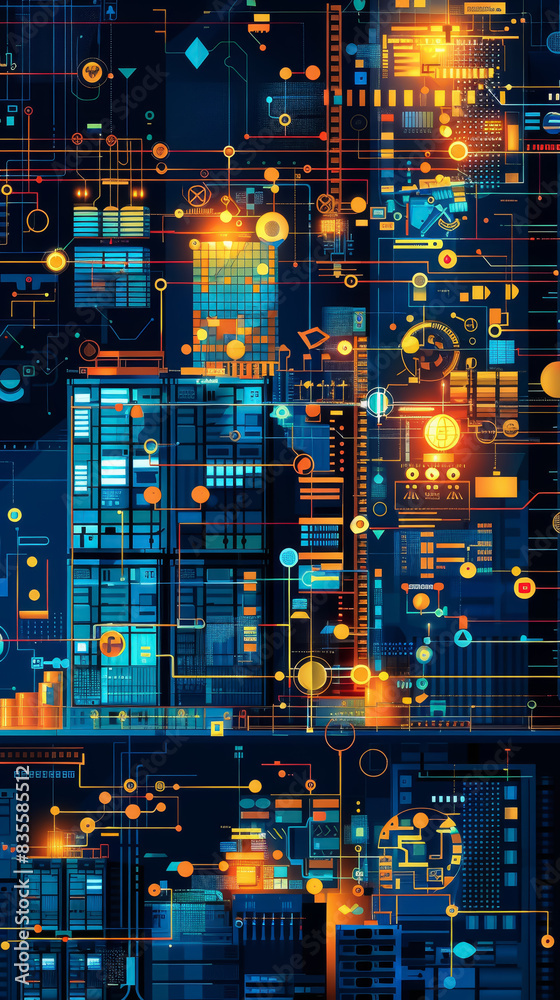 Cyber City with Futuristic Digital Overlays Cyber City with Futuristic Digital Overlays