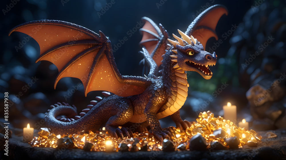 Obraz premium a dragon with a yellow eyes and a black background