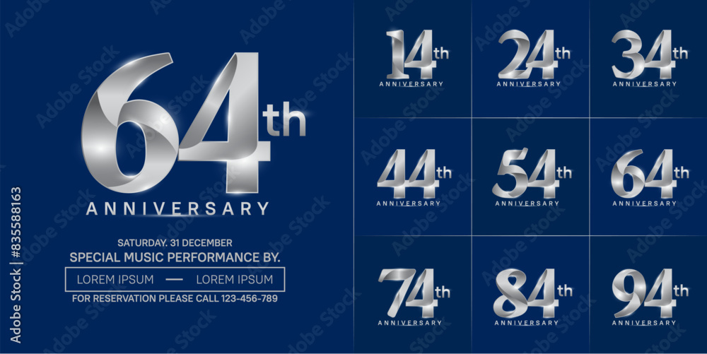 anniversary logotype set vector, silver color for special day celebration
