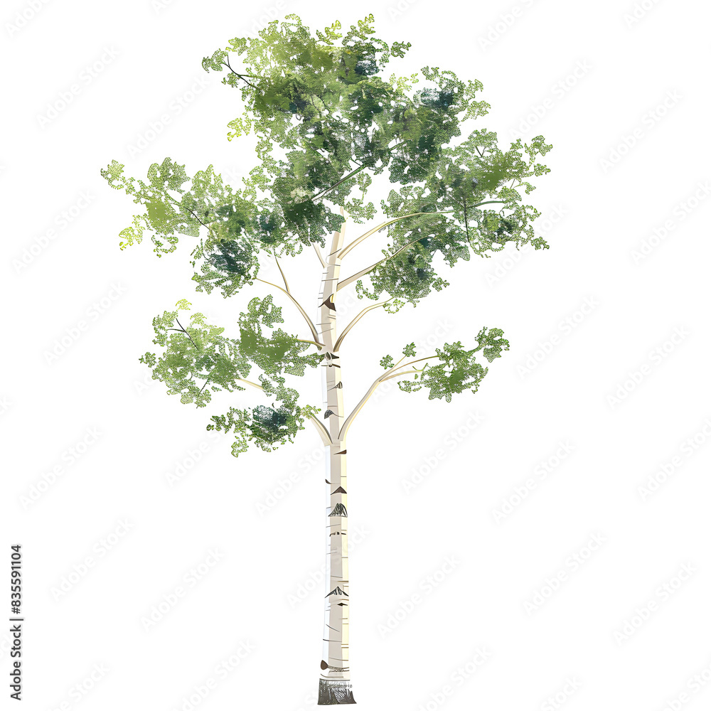 Vector illustration of a aspen tree on a white background. Suitable for crafting and digital design projects.[A-0004]