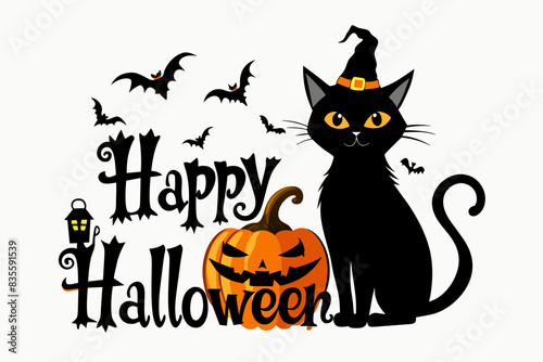 produce happy Halloween using a witch cat vector illustration