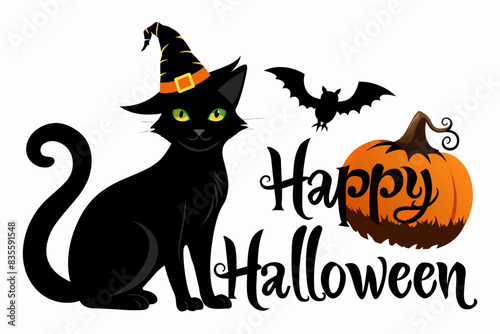produce happy Halloween using a witch cat vector illustration