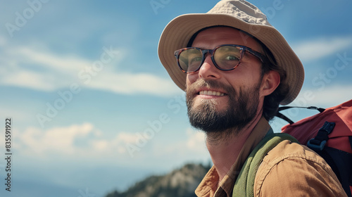 tourist on top of the mountain, portrait of a traveler  © Ali