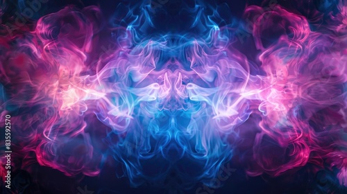 abstract blue and pink fire background  dark black color theme  symmetrical