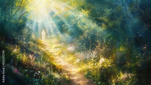 Divine Illumination, Digital Art of the Pathway to Heaven. Generative Ai © Witri