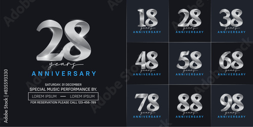 anniversary logotype set vector, silver and blue color for special day celebration