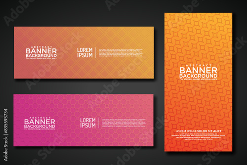 Set banner backgrounds with modern geometric lines textured pattern and colorful dynamic gradation