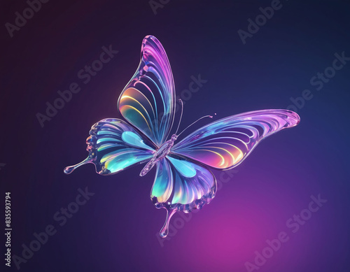 Beautiful holographic butterfly shapes, butterfly in hologram or holographic theme art 3D render