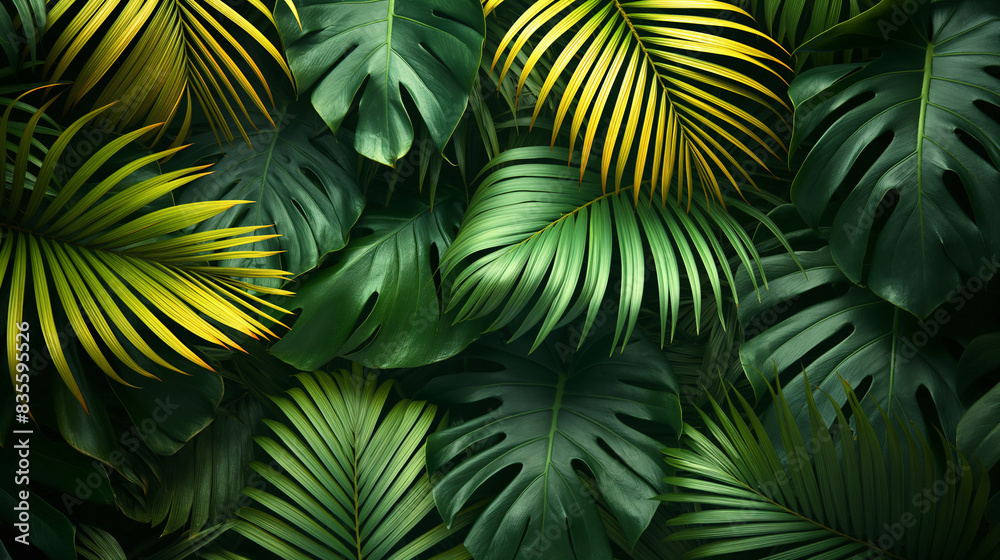 Lush Green Tropical Leaves Filling the Frame with Vibrant Textures and Shades Lush Green Tropical Leaves Filling the Frame with Vibrant Textures and Shades