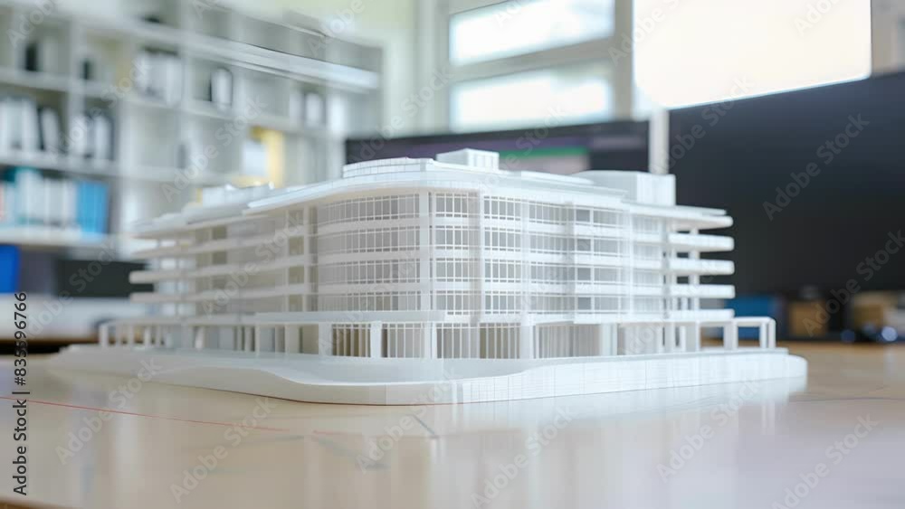 A 3Dprinted model of a building created from a BIM model being reviewed and approved by all team members before construction begins. A 3Dprinted model of a building created from a BIM model being reviewed and approved by all team members before construction begins.