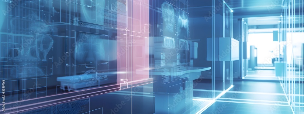 Futuristic X Ray Imaging Visualization Digital Corridor of Interconnected Data and Light