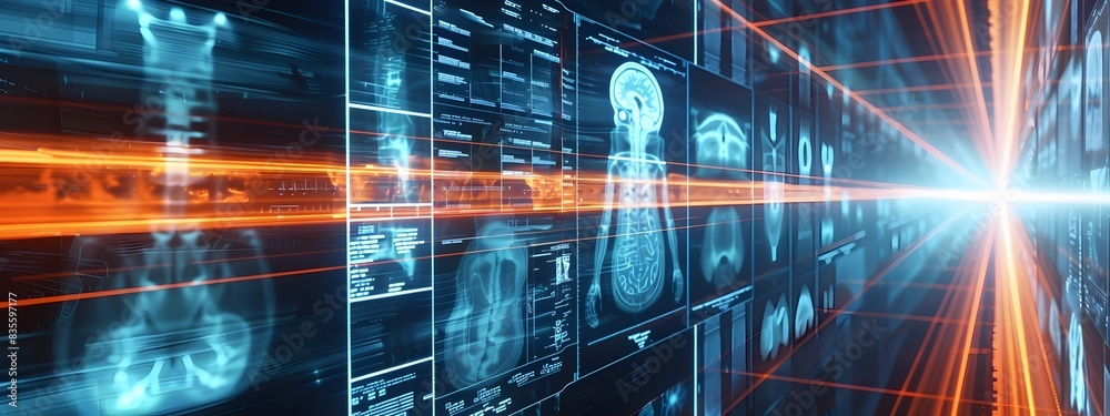 Futuristic X Ray Imaging Technology Visualization with Abstract Data Network Futuristic X Ray Imaging Technology Visualization with Abstract Data Network