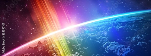 Ultraviolet Cosmic Rays Penetrating Earth s Atmosphere in Vibrant Aurora Like Display photo