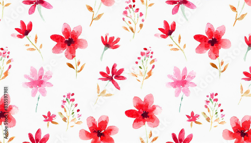 かわいい赤い花の水彩画イラスト背景