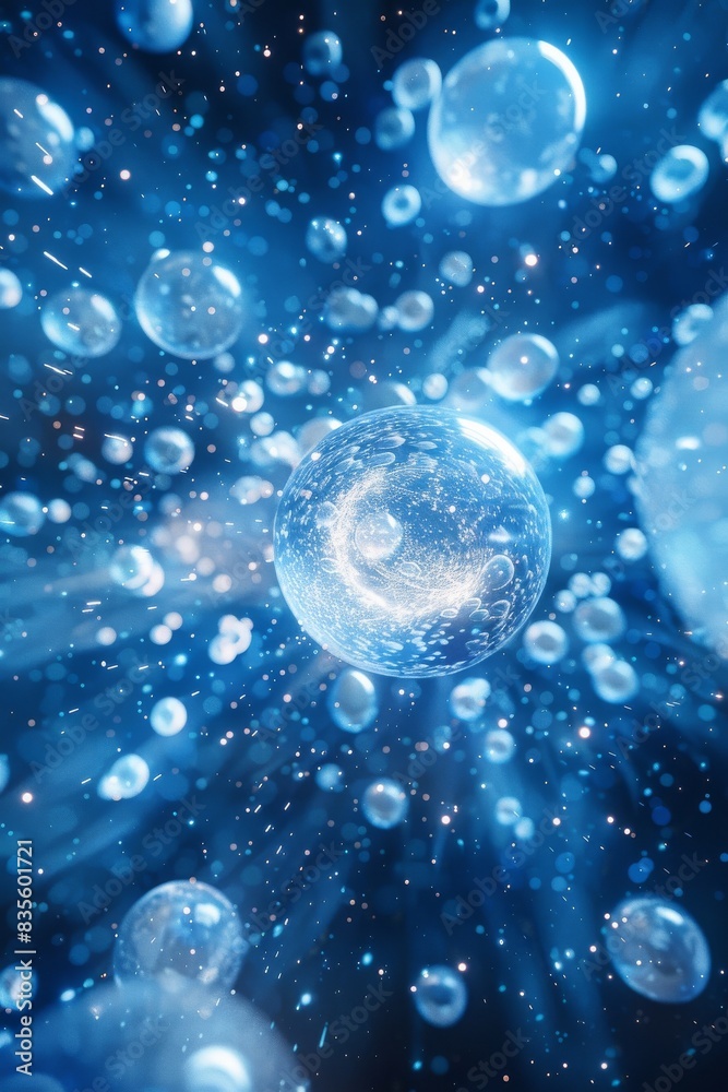 Abstract 3D spheres on a blue background.