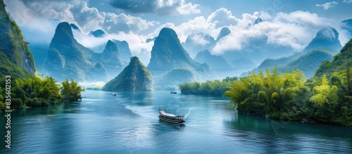 Landscape of Li River and mountains. Located near County, photo