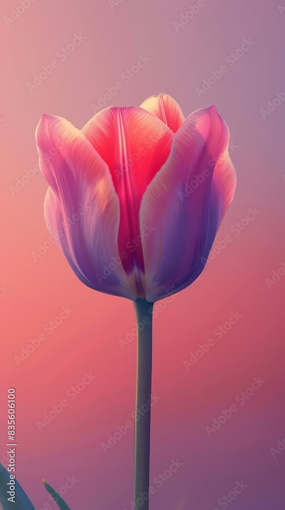 Single pink tulip with colorful gradient background Single pink tulip with colorful gradient background