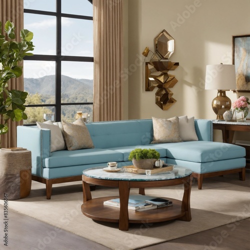 A photo of a living room with a large sofa 