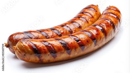 Two Grilled Sausages Isolated on a White Background. Generative AI