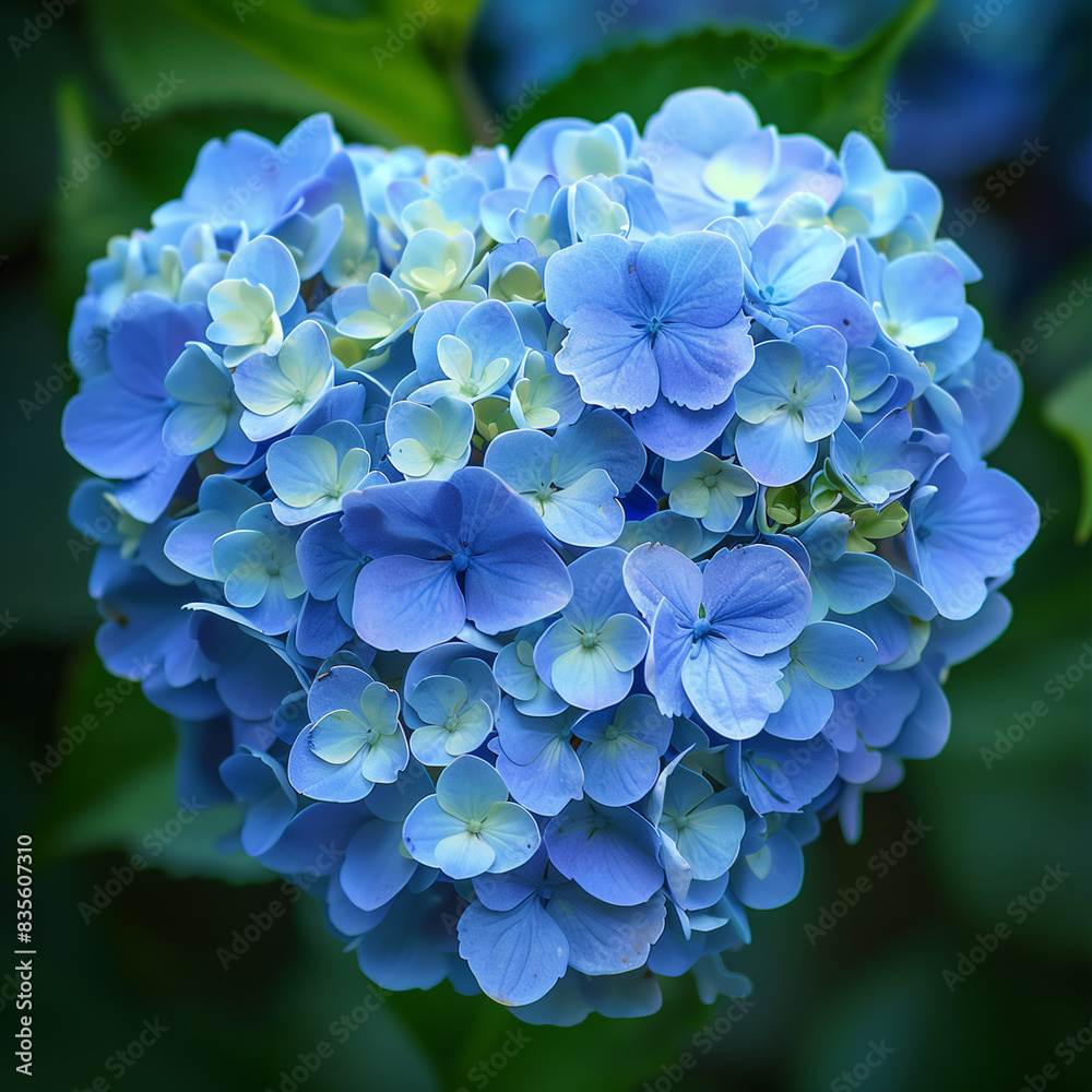 Close-Up of Vibrant Blue Hydrangea Flowers in Full Bloom with Lush Green Background - Nature Photography