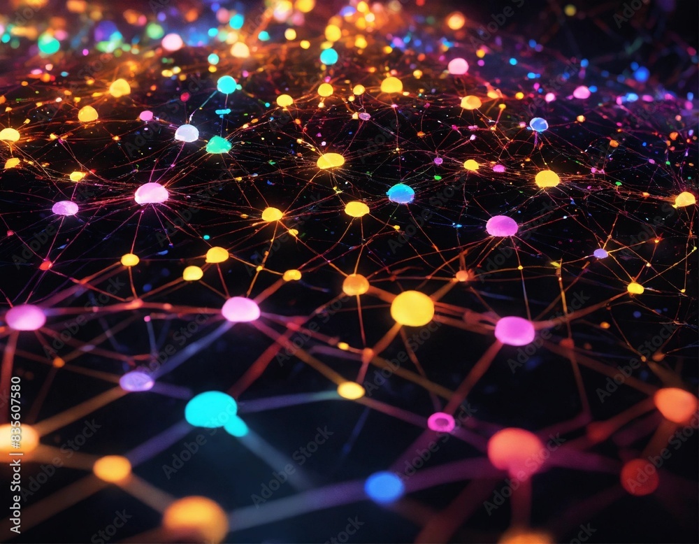 many colored dots glow as they are connected in a many colored dots glow as they are connected in a