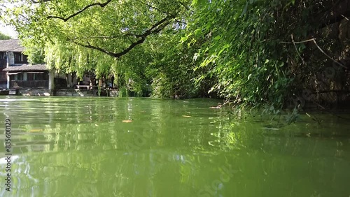 View of Chinese ancient water town; slow motion