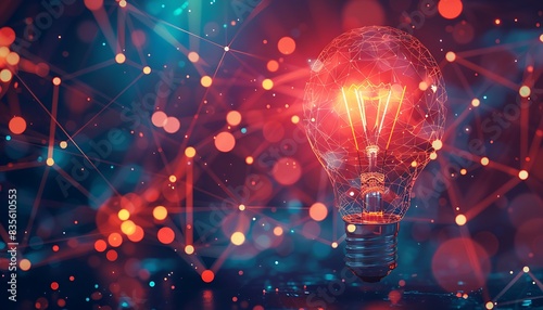 Role of diversity and inclusion in technological innovation. Feature a glowing lightbulb with intricate, interconnected details, representing the generation of innovative ideas