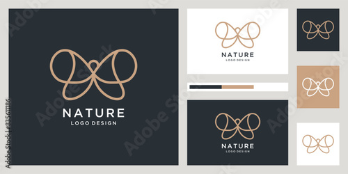 Beauty butterfly logo design collection with line art style	