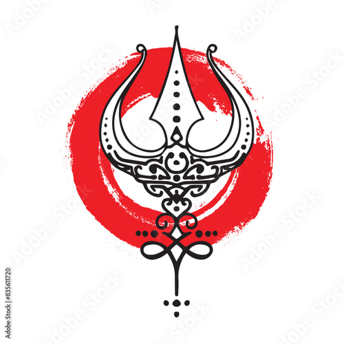 Trident tattoo design with red circle vector illustration 