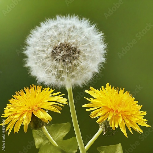 Close up of Dandelion or Taraxacum platycarpum flower, graphic illustration image generative ai photo