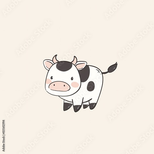 Cute cartoon illustration of a black and white cow.